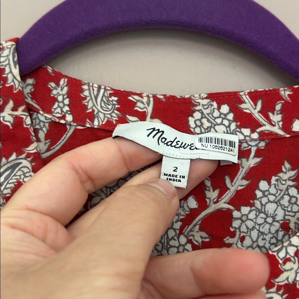 Madewell Pintucked Puff-Sleeve Midi Dress Floral Boho in Ground Madder Size 2 - Picture 8 of 15